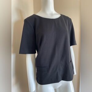 CALVIN KLEIN Short Sleeve Black Blouse Front Pockets Back Zipper Size Large